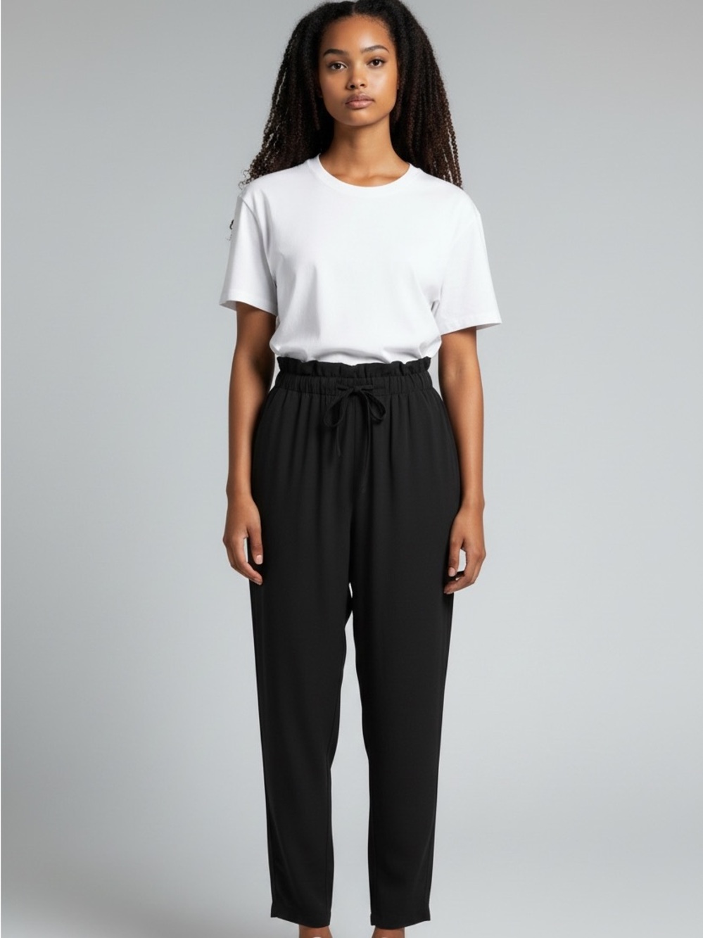 Eileen Fisher Classic Black Paperbag Waist Pants Medium NWOT